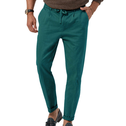 Men's trendy business straight solid color casual trousers