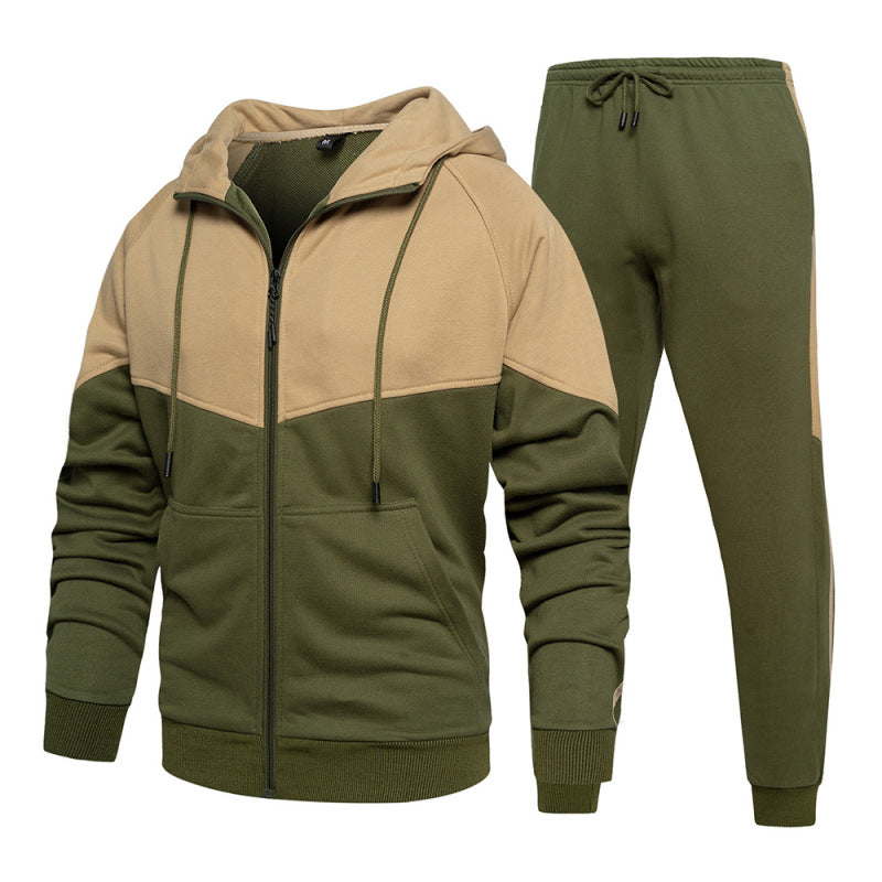 Men's casual fashion hooded zipper sweatshirt and pants two-piece set - FashionistaDeal