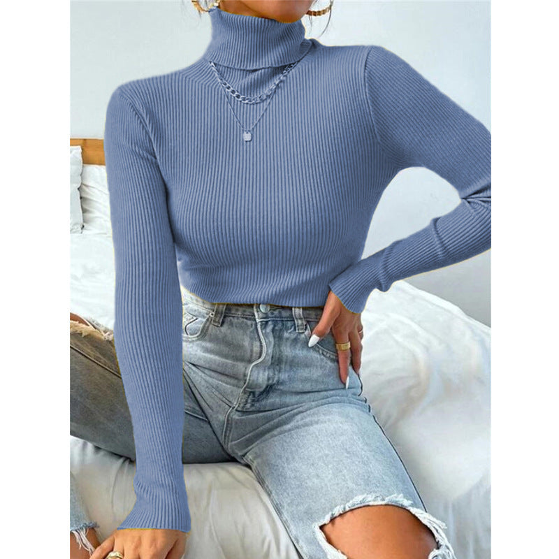 Women's turtleneck tight knit top - FashionistaDeal