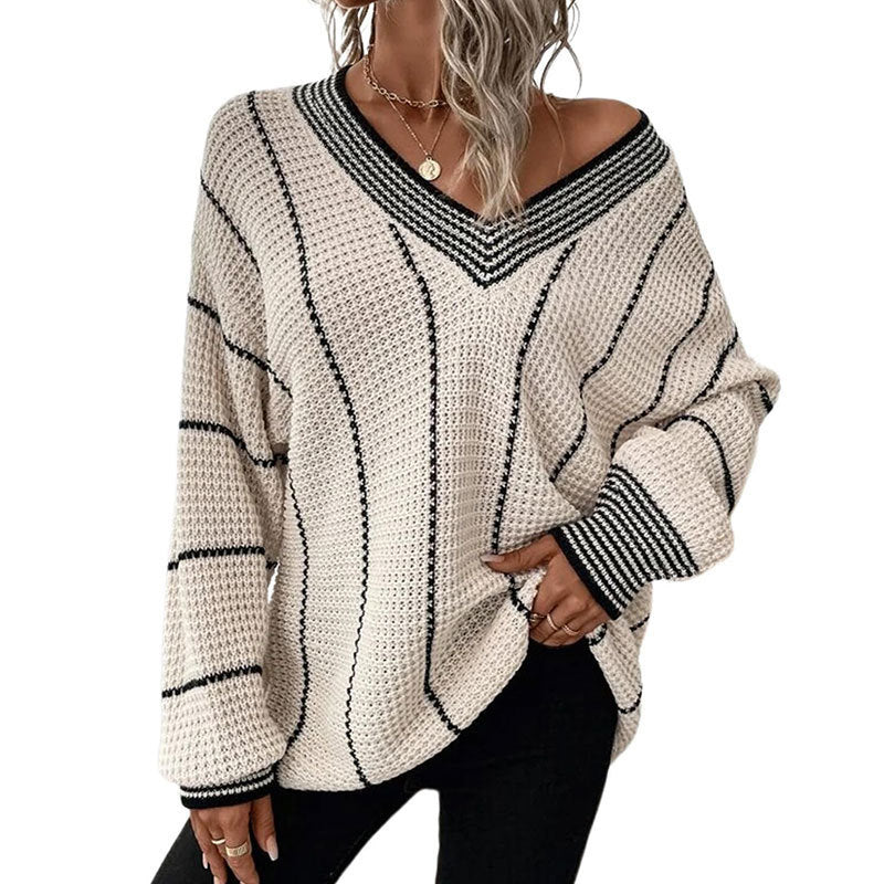 Women's style top vertical pattern casual loose sweater - FashionistaDeal