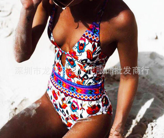 Women's fashion new one-piece swimsuit strappy printed backless sexy swimsuit - FashionistaDeal