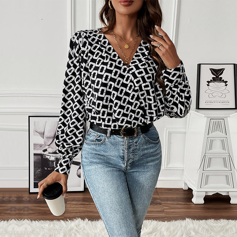 Women's Geometric Print Fashion Long Sleeve bodysuit - FashionistaDeal