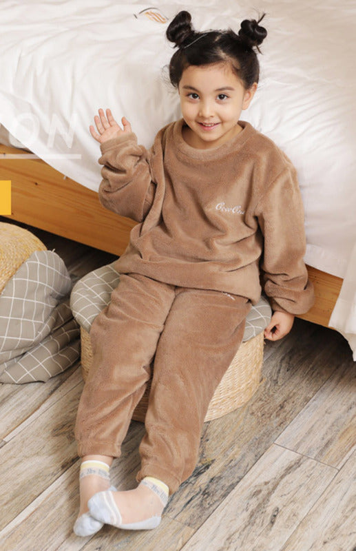 Children'S Embroidered Coral Fleece Pajama Set - FashionistaDeal