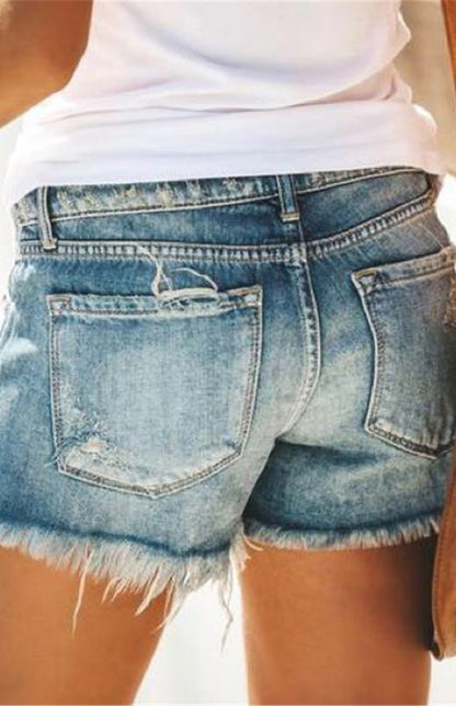 Women's High-Waisted, Fringed, Cut-Out Denim Shorts - FashionistaDeal