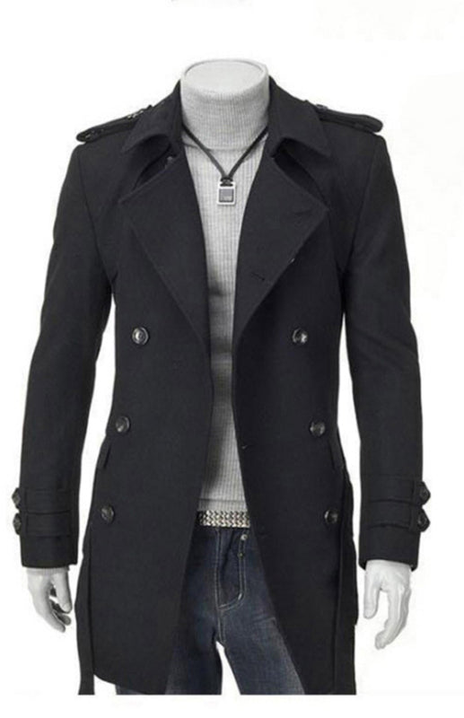 Men's Double Breasted Jacket Slim Long Trench Coat - FashionistaDeal