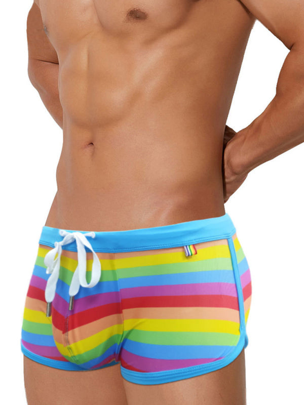 Men's Rainbow Fashion Tethered Slit Boxer Swim Shorts - FashionistaDeal