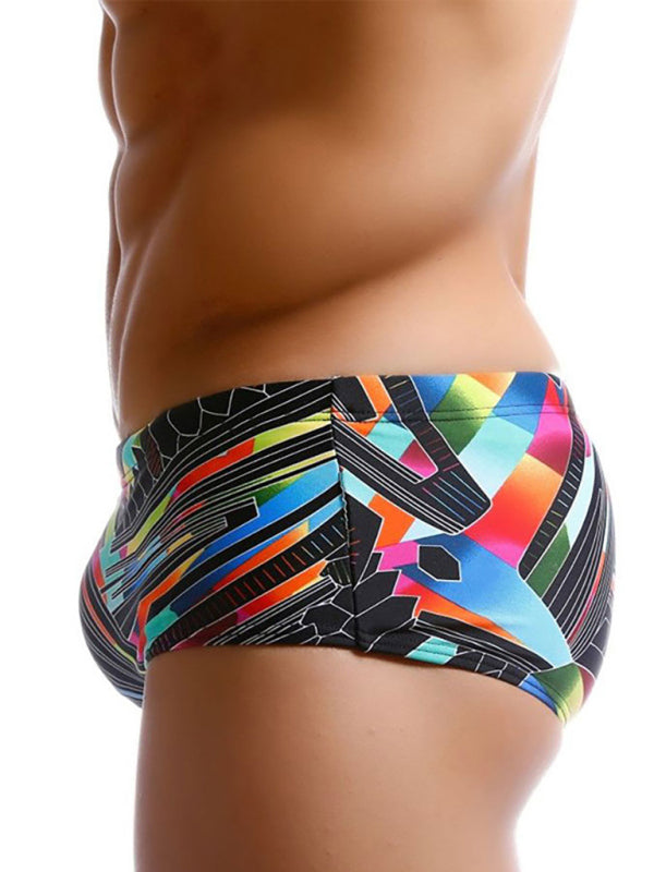 Men's Colorful Lines Geometric Irregular Print Boxer Swim Shorts - FashionistaDeal