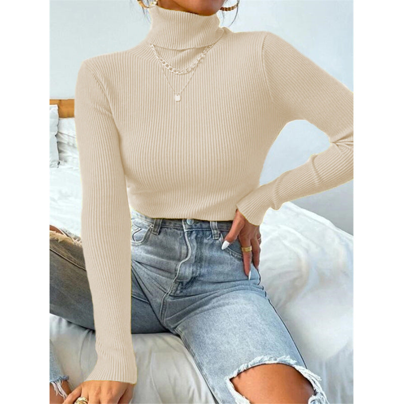 Women's turtleneck tight knit top - FashionistaDeal