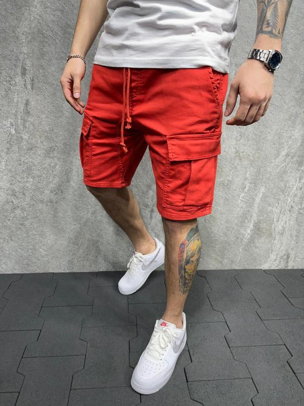 Street solid color casual five-point pants woven casual multi-pocket tether cargo shorts - FashionistaDeal