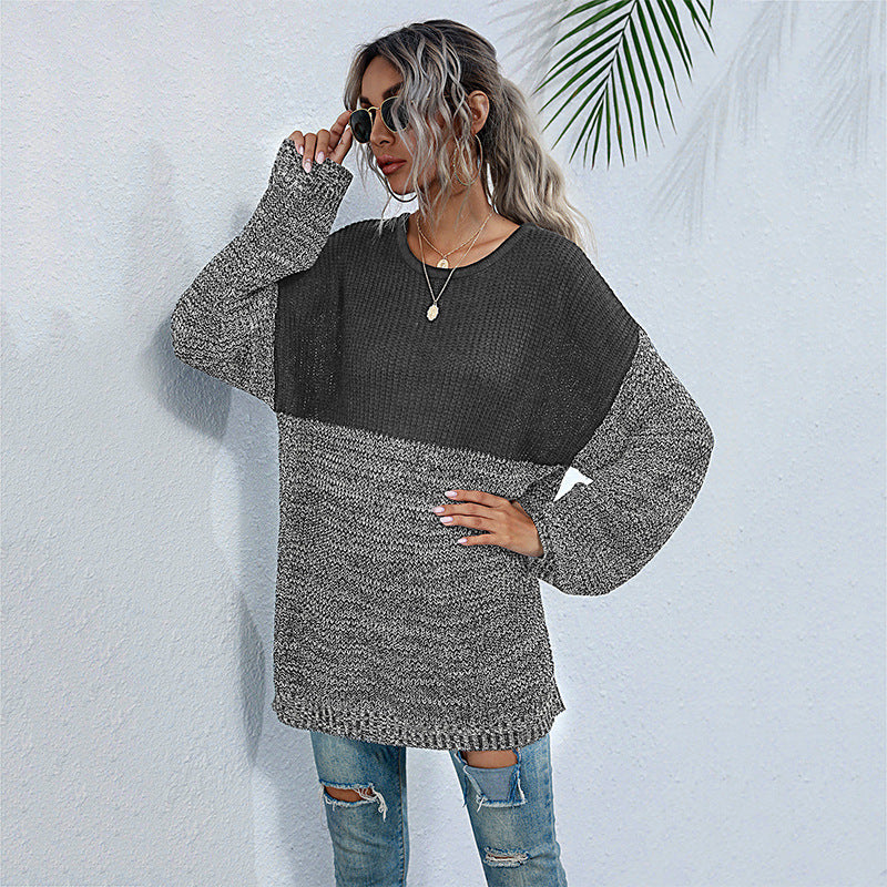 Women's mid-length long sleeve knitted sweater - FashionistaDeal