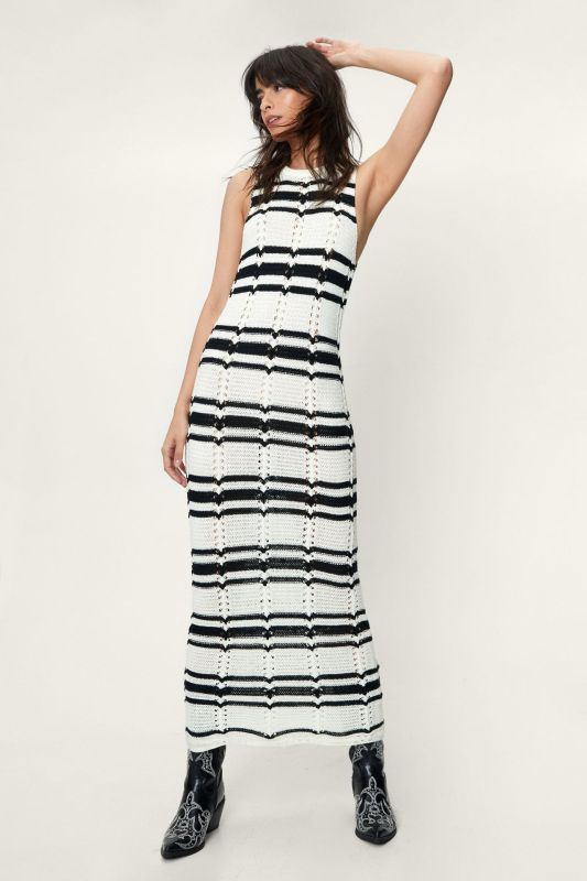 Round neck loose contrast striped dress - Vacation Dresses