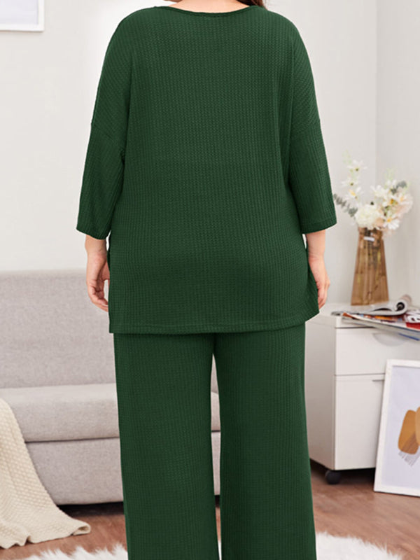 Plus Size Women's Casual Three-quarter Sleeve Trousers Two-piece Homewear - FashionistaDeal