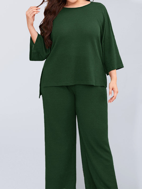 Plus Size Women's Casual Three-quarter Sleeve Trousers Two-piece Homewear - FashionistaDeal