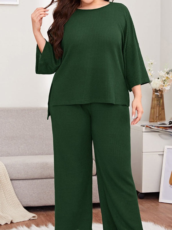 Plus Size Women's Casual Three-quarter Sleeve Trousers Two-piece Homewear - FashionistaDeal