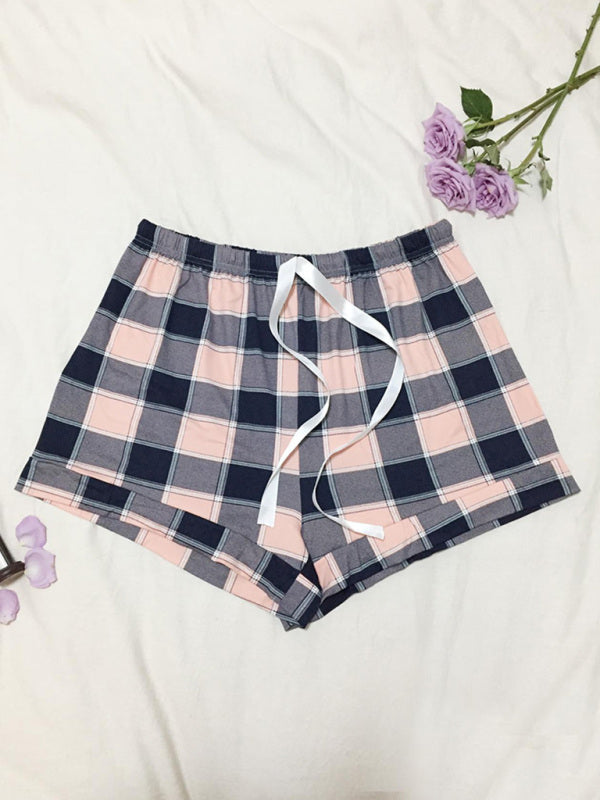 Plus Size Women's Knitted Casual Comfort Plaid Short Pajama Pants - FashionistaDeal