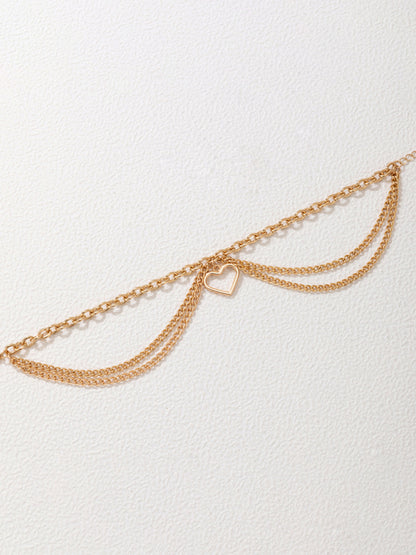 Gold heart-shaped chain anklet tassel snake-shaped pendant three-layer anklet for women - FashionistaDeal