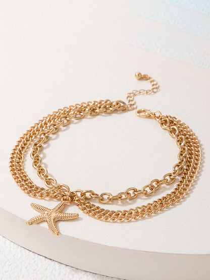 Gold heart-shaped chain anklet tassel snake-shaped pendant three-layer anklet for women - FashionistaDeal