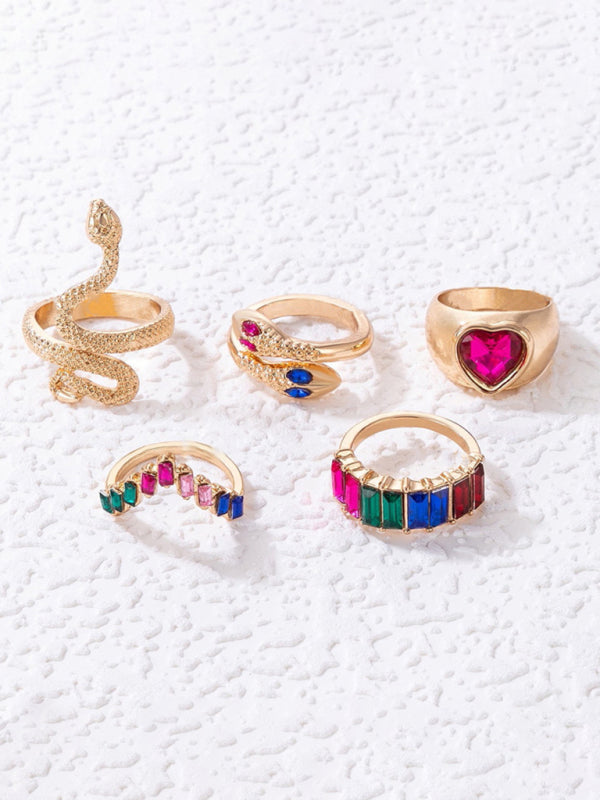 Popular jewelry ring jewelry snake-shaped love ins style five-piece ring female - FashionistaDeal