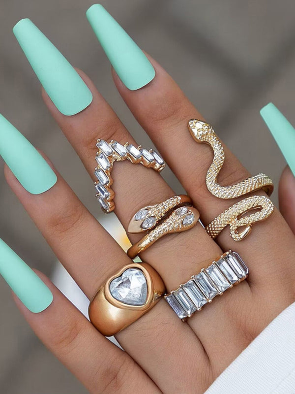 Popular jewelry ring jewelry snake-shaped love ins style five-piece ring female - FashionistaDeal