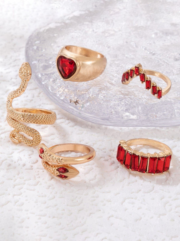 Popular jewelry ring jewelry snake-shaped love ins style five-piece ring female - FashionistaDeal