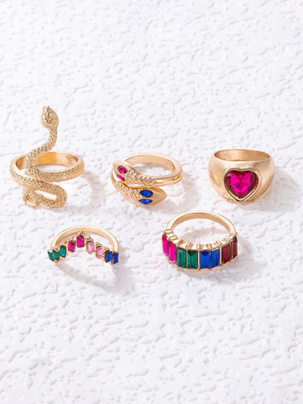 Popular jewelry ring jewelry snake-shaped love ins style five-piece ring female - FashionistaDeal