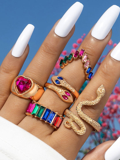 Popular jewelry ring jewelry snake-shaped love ins style five-piece ring female - FashionistaDeal