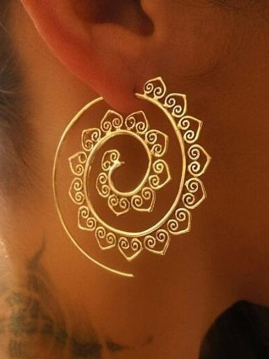 New Oval Spiral Earrings Exaggerated Swirl Gear Heart Shape Vintage Ear Jewelry - FashionistaDeal