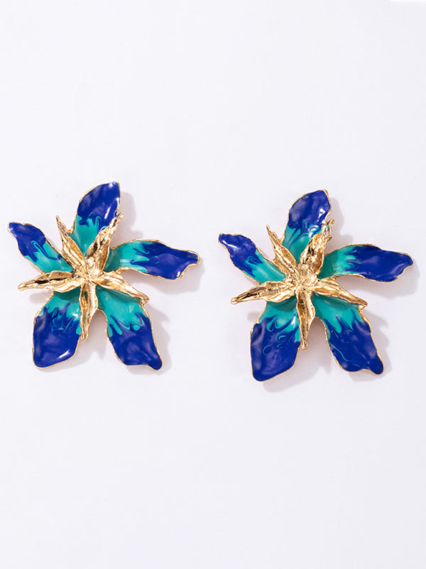 Multilayer Alloy Drip Oil Flower Floral Earrings Earrings - FashionistaDeal