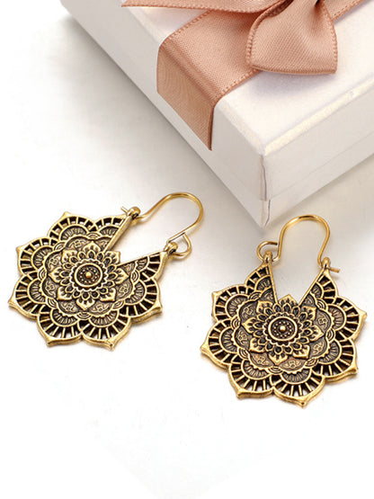 Vintage Ethnic Metal Cutout Floral Flower Earrings Bohemian Carved Earrings - FashionistaDeal