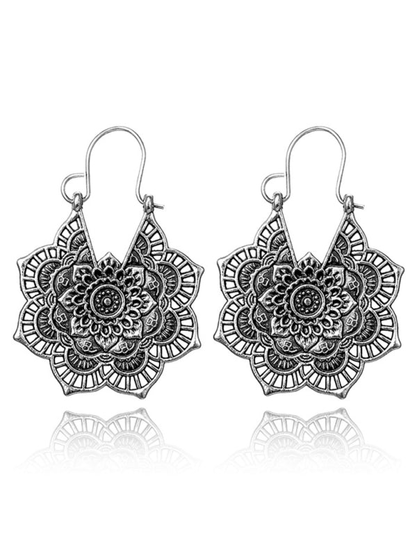 Vintage Ethnic Metal Cutout Floral Flower Earrings Bohemian Carved Earrings - FashionistaDeal