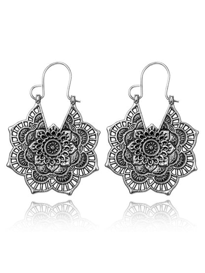 Vintage Ethnic Metal Cutout Floral Flower Earrings Bohemian Carved Earrings - FashionistaDeal