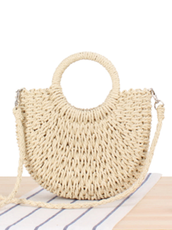 Half round straw woven bag beach hand woven bag holiday women's bag - FashionistaDeal