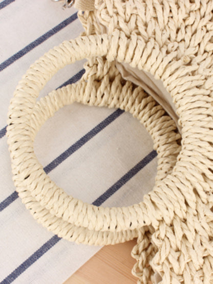 Half round straw woven bag beach hand woven bag holiday women's bag - FashionistaDeal