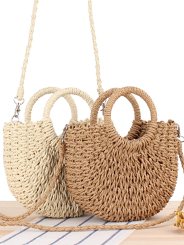 Half round straw woven bag beach hand woven bag holiday women's bag - FashionistaDeal