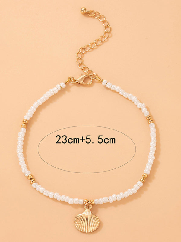 Simple Fashion Jewelry Shell Beaded Single Layer Anklet Beach Wind Rice Beads Foot Decoration - FashionistaDeal