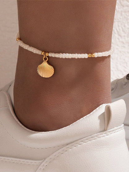 Simple Fashion Jewelry Shell Beaded Single Layer Anklet Beach Wind Rice Beads Foot Decoration - FashionistaDeal