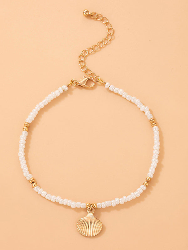 Simple Fashion Jewelry Shell Beaded Single Layer Anklet Beach Wind Rice Beads Foot Decoration - FashionistaDeal