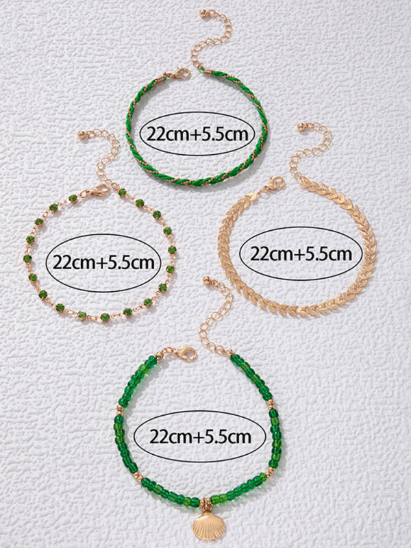 Rice beads beaded rope shell four-layer anklet Geometric aircraft chain multi-layer foot decoration - FashionistaDeal