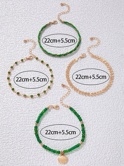 Rice beads beaded rope shell four-layer anklet Geometric aircraft chain multi-layer foot decoration - FashionistaDeal