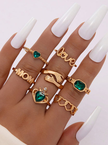 Retro personalized fashion metal diamond love palm ring multi-piece set - FashionistaDeal