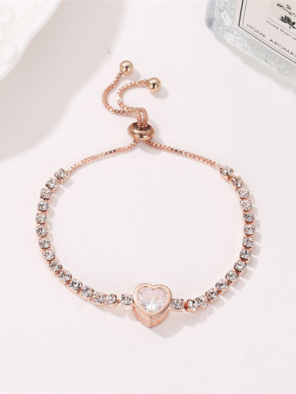 Fashion Rose Gold Heart Zircon Bracelet Simple Alloy Diamond Ladies Bracelet - FashionistaDeal