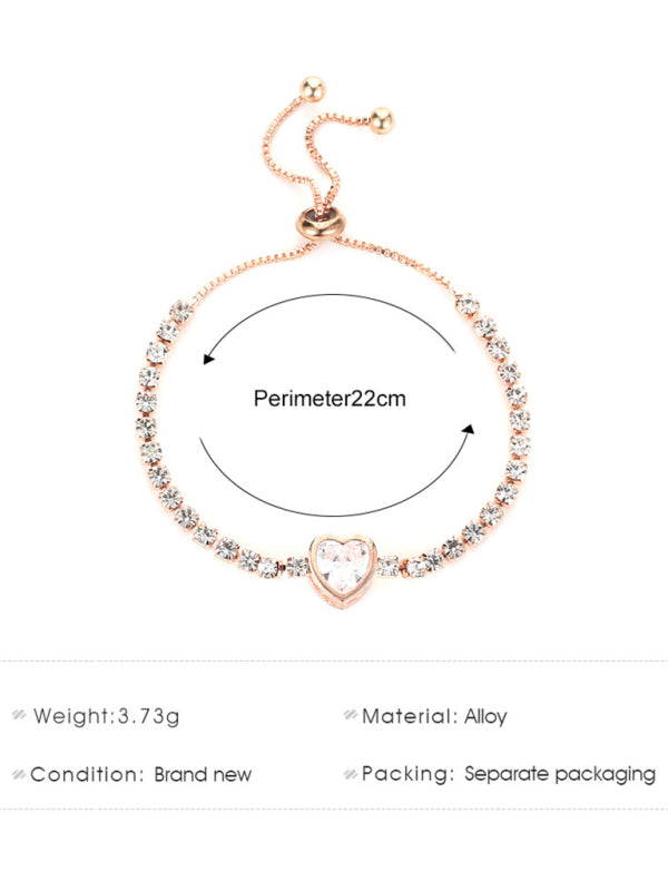 Fashion Rose Gold Heart Zircon Bracelet Simple Alloy Diamond Ladies Bracelet - FashionistaDeal