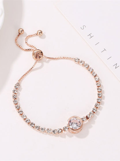 Fashion Rose Gold Heart Zircon Bracelet Simple Alloy Diamond Ladies Bracelet - FashionistaDeal