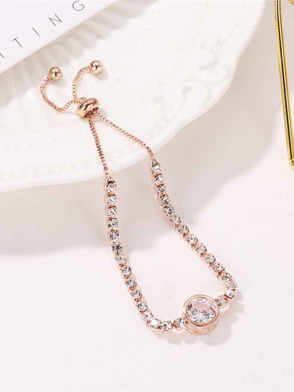 Fashion Rose Gold Heart Zircon Bracelet Simple Alloy Diamond Ladies Bracelet - FashionistaDeal