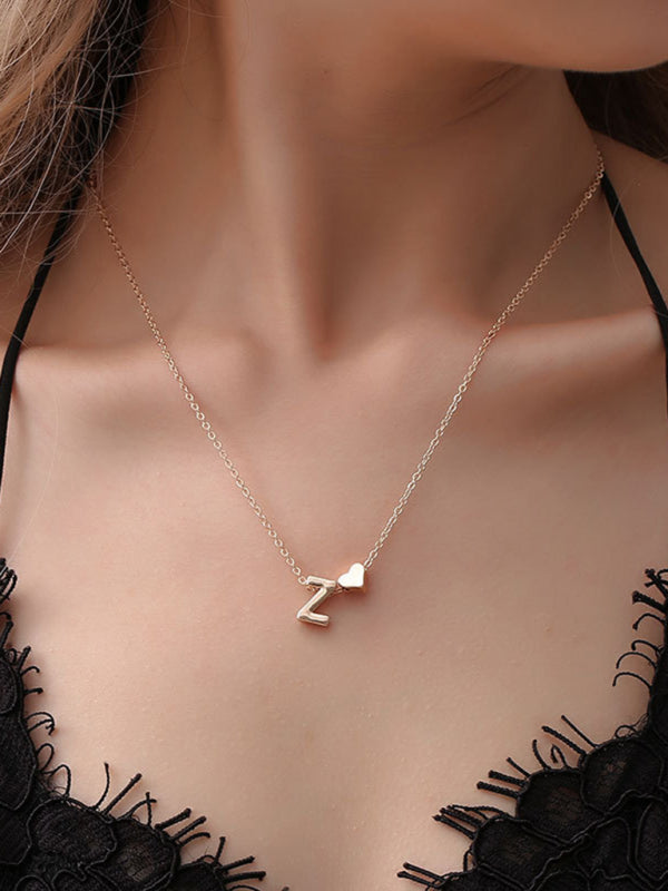 Fashion Love 26 English Letters Simple Necklace Heart Shape Short Clavicle Chain - FashionistaDeal