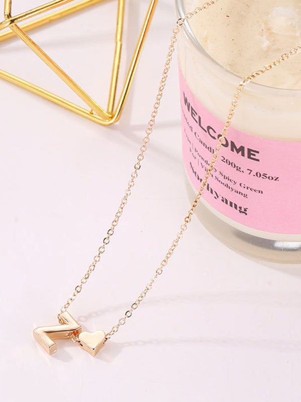 Fashion Love 26 English Letters Simple Necklace Heart Shape Short Clavicle Chain - FashionistaDeal