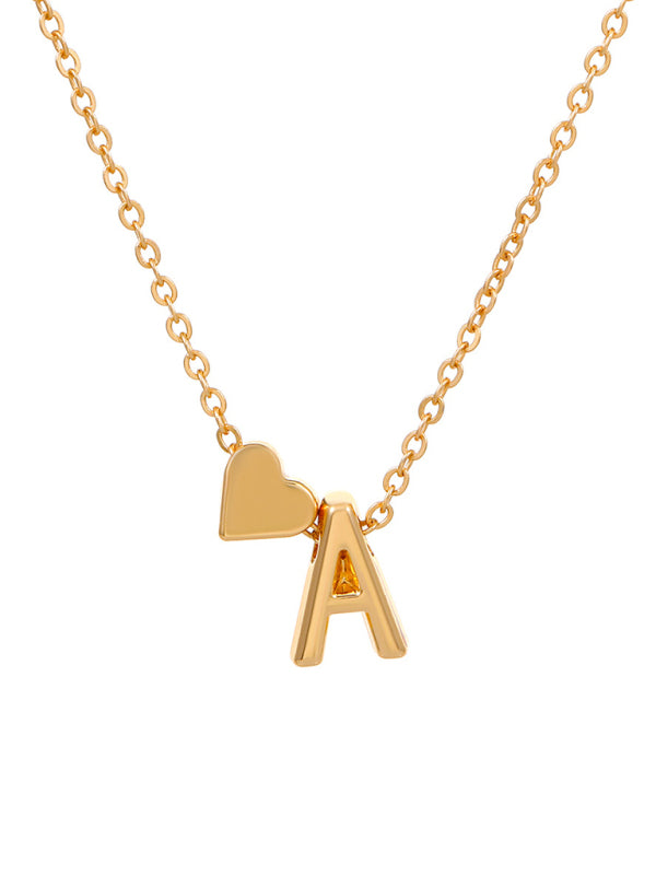 Fashion Love 26 English Letters Simple Necklace Heart Shape Short Clavicle Chain - FashionistaDeal