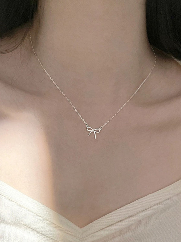 New 925 sterling silver simple and sweet clavicle bow necklace - FashionistaDeal