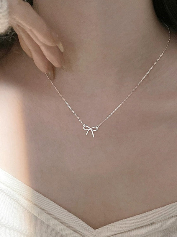 New 925 sterling silver simple and sweet clavicle bow necklace - FashionistaDeal