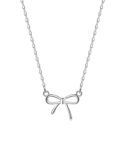 New 925 sterling silver simple and sweet clavicle bow necklace - FashionistaDeal